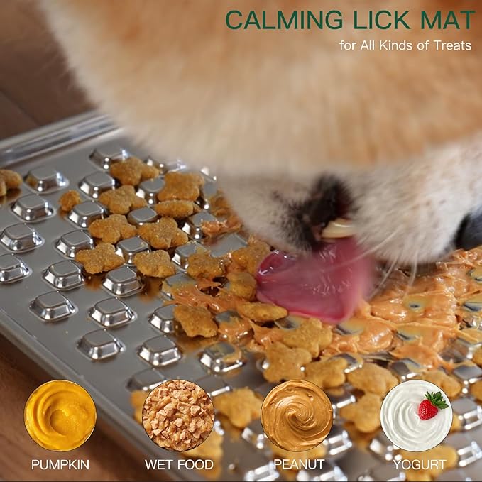 Stainless Steel Large Lick Mat for Dogs & Cats, Chew-Proof Slow Feeder, Anxiety Reducer, Whisker-Friendly for Cats, Non-Slip Heavy Duty Base, Raw Feeding Pad, Dishwasher Safe