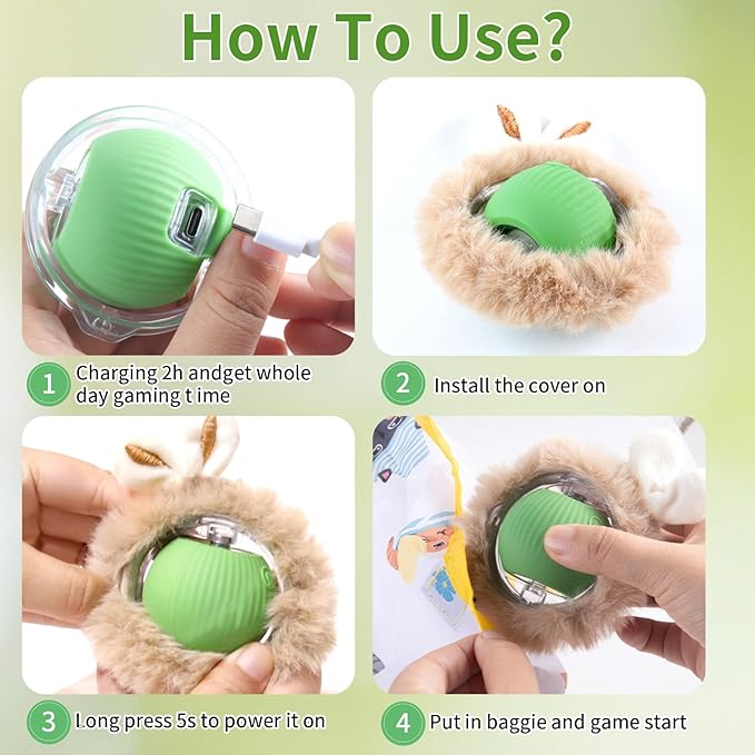 Interactive Cat Toys Fast Rolling Ball in Play Pouch, Motion Activate Chirping Cat Toy Hide and Seek Mouse Catching Game, 28 Inch Play Pouch for Cats