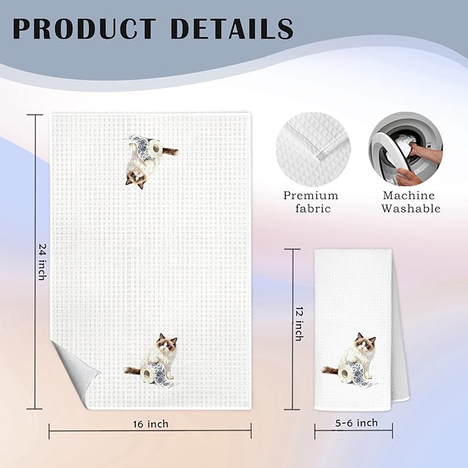 Funny Ragdoll Cat Bathroom Hand Towels, Ragdoll Cat Gifts, Blue Chinoiserie Toilet Paper Kitty Kitten Decorative Hand Towels Bathroom Restroom Washroom Decor, 16x24 Inch