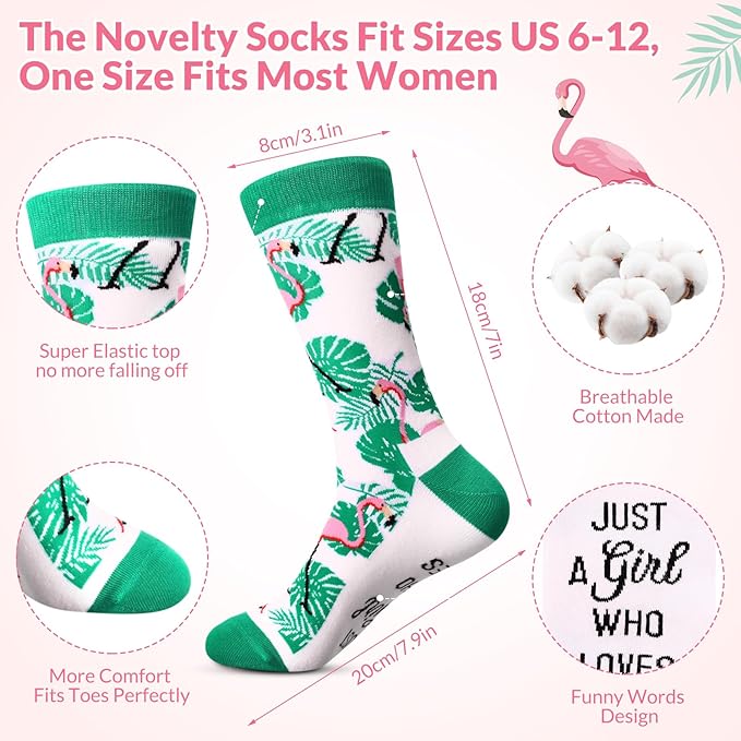 Funnymoom 2 Pack Flamingo Themed Gifts Set Skinny Tumbler 20 oz Travel Coffee Novelty Cute Animals Mug Socks, Christmas Birthday Party Favors