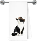 Funny Cowboy Tuxedo Cat Kitchen Towels, Tuxedo Cat Gifts Dish Tea Towels for Kitchen, Western Black and White Kitten Kitty Decorative Hand Towels for Bathroom Restroom Washroom, 16x24 Inch
