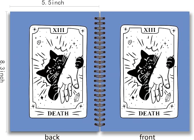 KDHTY Black Cat Tarot Card Journal Notebook,Funny Blue Notebooks for Teen Girls, Gifts for Cat Lovers,Cute Cat Diary School Notebook for Girls Women Kids,Back to School Cat Stationary,5.5 x 8.3