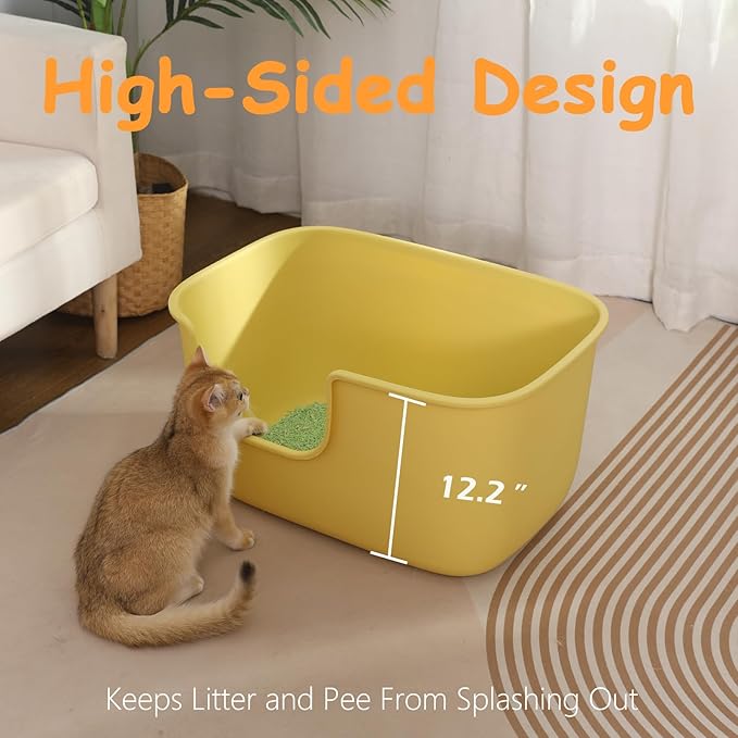 SpaceTime Extra Large Litter Box with High Sides & Low Entry,XL Anti-Splashing Kitty Litter Pan,Jumbo Multi Cat Litter Box,Tool-Free Assembly,Easy to Clean (Green)
