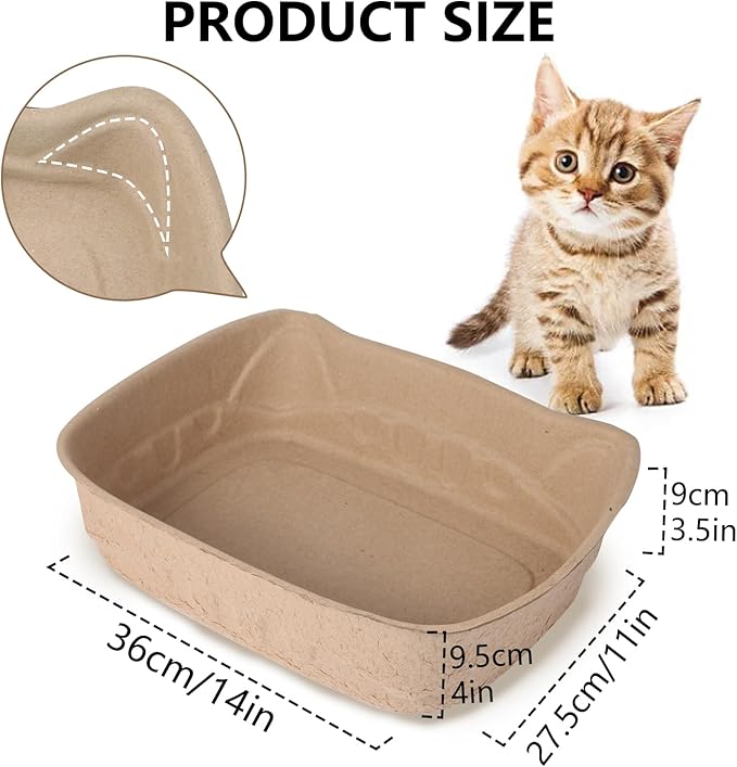 Disposable Cat Litter Boxes 6-Pack, Compact Cat Ear Design, Sturdy Travel Litter Box for Kittens & Small Cats, Recyclable Cardboard Litter Tray for Home, Car & Crate Use
