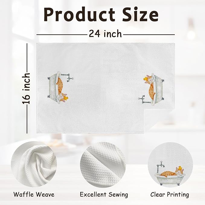Funny Orange Tabby Cat Hand Towels,Orange Cat Owners Gifts,Bathroom Cats Decor Hand Towels,Cute Kitty Decor Tea Towel for Nursery Toilet,Cats Bathroom Decorative, 16x24 Inch