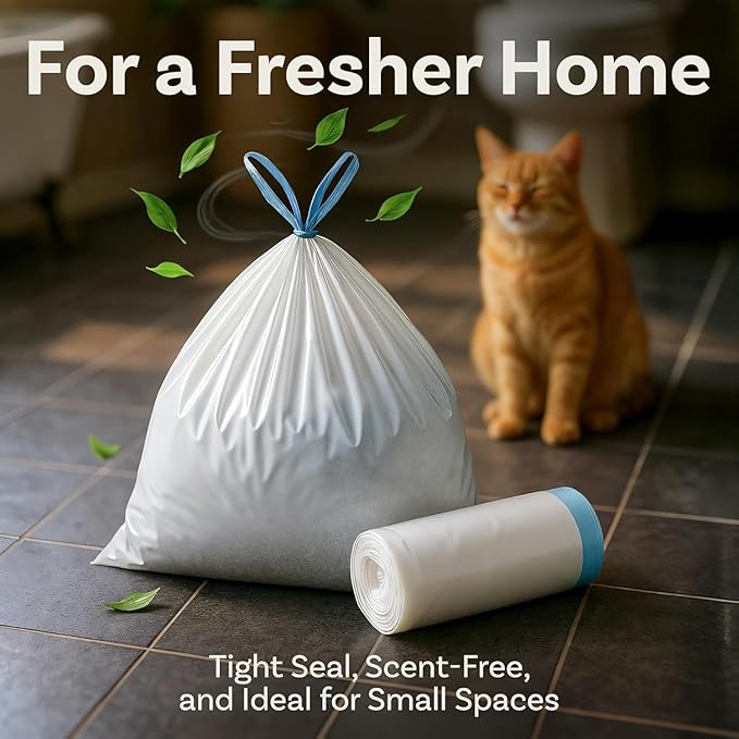 PurrTek Max Cat Litter Box Liners — LitterWrap Drawstring Bags for Automatic & Self-Cleaning Litter Boxes | Precision Fit, Jumbo Heavy-Duty, Leak-Proof, Unscented Odor Control, Replacement Refills