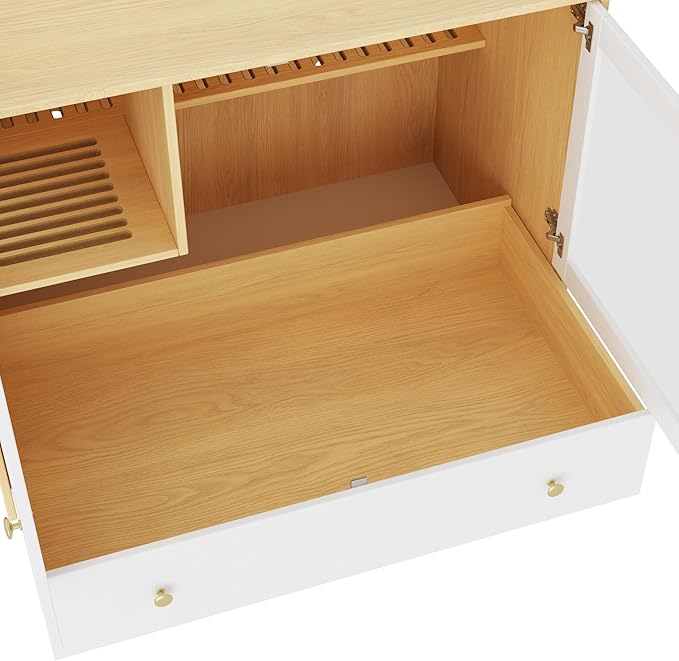 Extra Large Cat Litter Box Enclosure Furniture Hidden, Cat Condo Cabinet Pet House with Stairs for 2, Nightstand Side Table witha Large Drawer for Living Room, Natural
