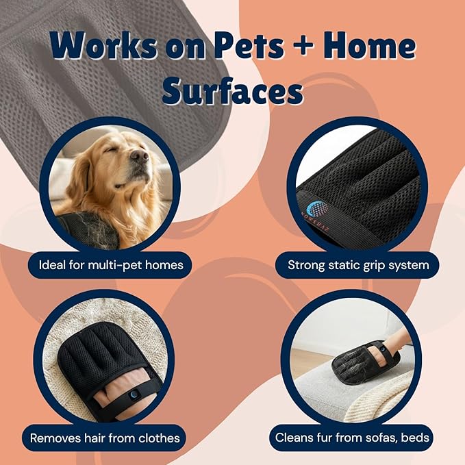 2PCS Electrostatic Pet Hair Removal Gloves Upgraded Dog Hair Remover Effortless Magic Bush Pet Hair Five Finger Pet Hair Removal Tool for Sofa Carpets & Car Seats
