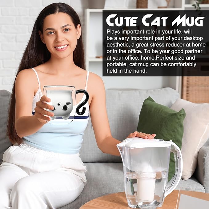 Cat Mug Gifts Set, Birthday Gifts for Women Her Mom, Christmas Presents for Women, Valentines Mothers Day Cat Lovers Presents Idea for Sister Wife Grandma Female Teacher Friend Coworker (Black)