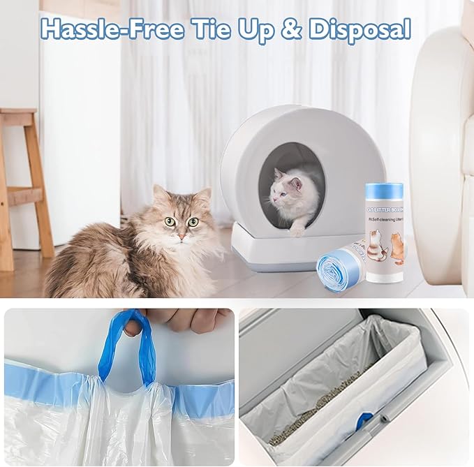 60 Count Self-Cleaning Cat Litter Box Liners Compatible With MW-SC01/MW-SC02/MW-LR01, Drawstring Heavy Duty Kitty Waste Bags Disposable Receptacles Bags Trash Bag -18" x 12.6"