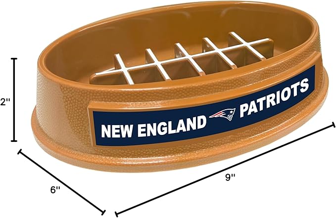 NFL Super-Bowl - New England Patriots Slow Feeder Dog Bowl. Football Design for Healthy Digestion. Non-Slip Pet Dish for Large & Small Dogs & Cats