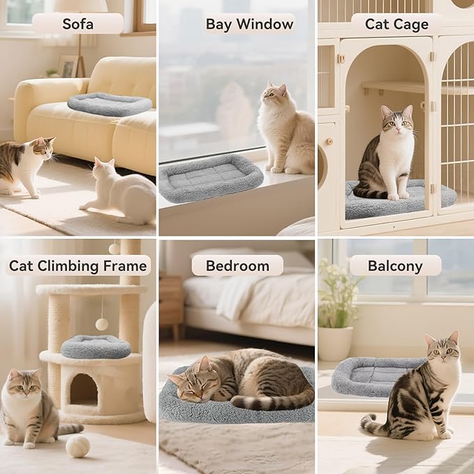LESYPET Cat Bed for Indoor Cats, Soft Cat Cushion with Cat Pillow Around, Rectangle Kitten Pad Small Bed for Window Sill, 22'' x 16''