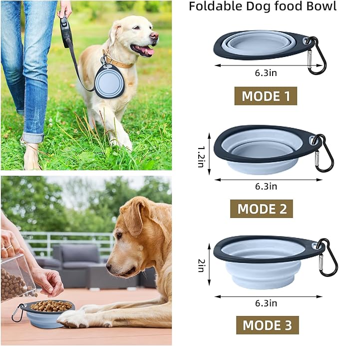 Reusable Pet Collapsible Bowls 2 Pack for Cats Dogs, Portable Pet Feeding Watering Dish with 2 Carabiners for Walking Parking Traveling Indoor， (Medium Blue+Green)