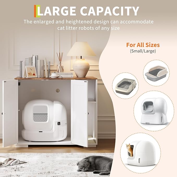 Garvee Dog-Proof Large Cat Litter Box Enclosure with Scratch Pad, Large Automatic Litter Box Furniture for Placing Self-Cleaning Litter Box,Litter Cabinet with Outlet,Space for Cat Stuffs