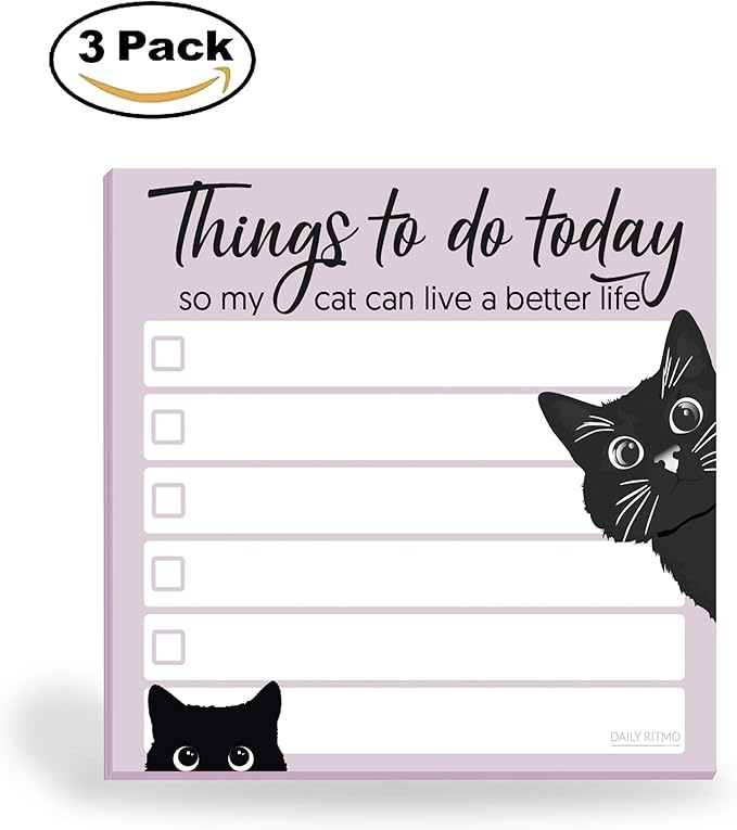Mini Cat Funny to Do List Sticky Notes | Things to Do Today So My Can Can Live a Better Life | Cat Lover Gift | 3x3 inches, 3-Pack by DAILY RITMO