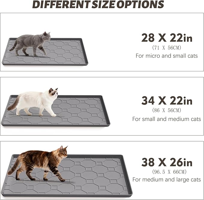 Extra-Large Cat Litter Mat, 38“ x 26” Soft Silicone Cat Litter Trapping Mat for Cat Paws, Waterproof and Non-Slip, Urine-Resistant & Easy to Clean (Gray)
