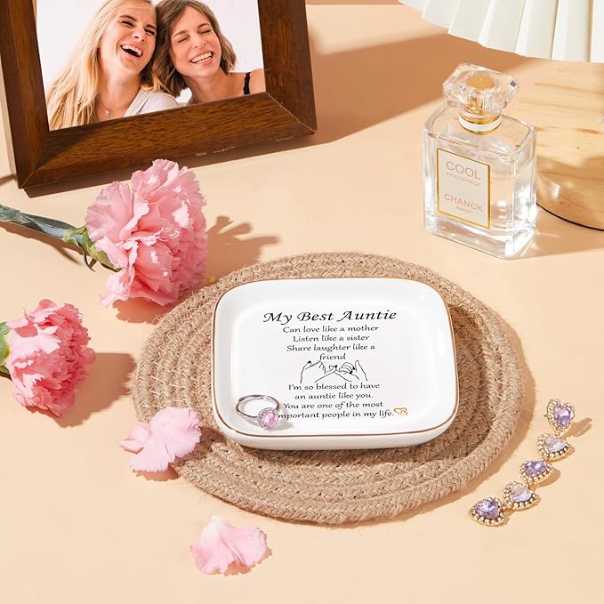 PUDDING CABIN Mothers Day Auntie Gifts, Aunt Gifts from Niece, Nephew Jewelry Dish - I'm blessed to have an auntie like you - Mothers Day, Birthday, Christmas