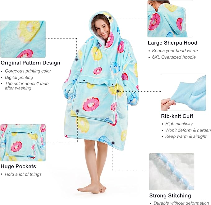 Narecte Cozy Oversized Blanket Hoodie Wearable Blanket Adults Soft Hooded Blanket Hoodie Birthday Gifts for Women Christmas