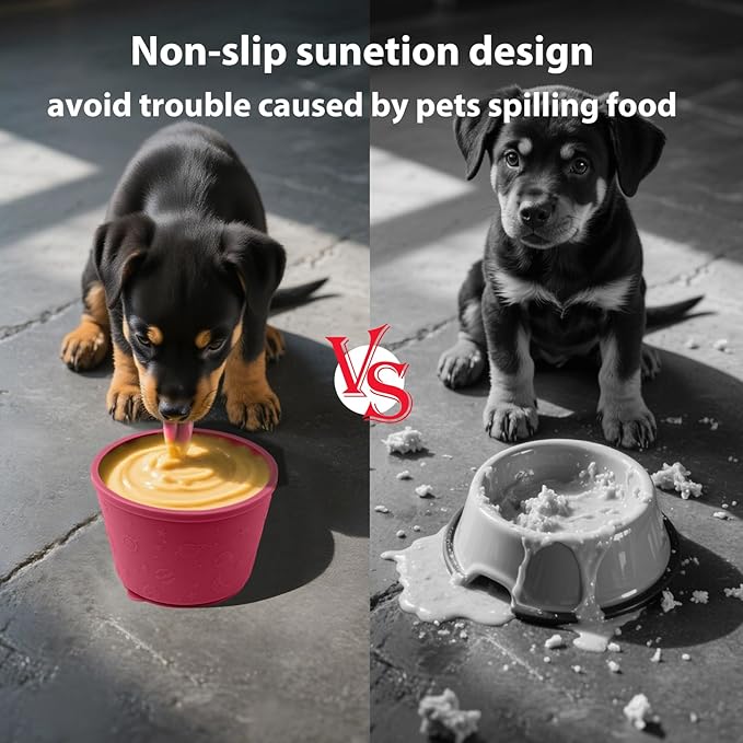 Dog Slow Feeder Lick Bowl - Non-Slip Licking Treat Dispenser for Small Medium Large Dogs, Promotes Anxiety Relief & Prevents Choking, Easy to Clean Feeding Bowl (Wine Red, S)