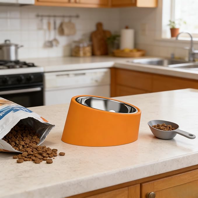 Slow Drinking - 15° Tilted Large Orange - 6.69" Diameter, Heavy-Duty Angled Feeder for Medium-Large Breeds