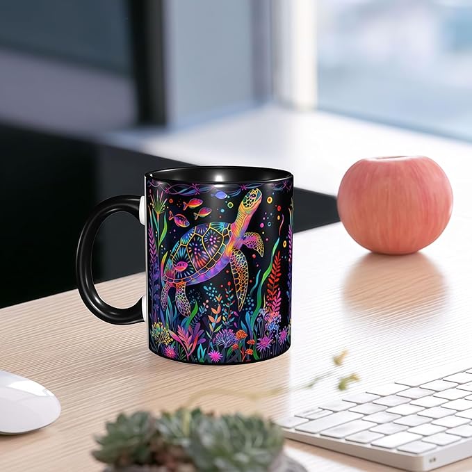 Sea Turtle Coffee Mug Funny Ceramic Tea Cup Novelty Presents for Women Men Home and Office Birthday Microwave Dishwasher Safe 11oz