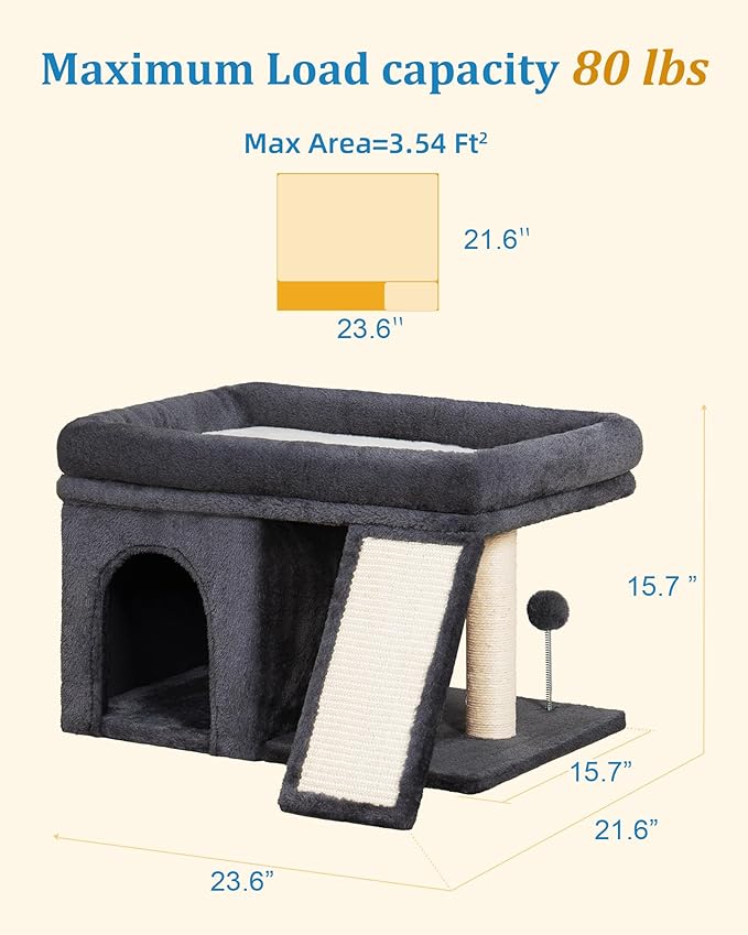 Aechonow XL Cat Tree Tower for Large Adult Cats 20 lbs+, 25in Perch Bed, Condo Cave for Indoor Medium Kittens Rabbit Ferret Pet, Sisal Scratchers, Extra Large