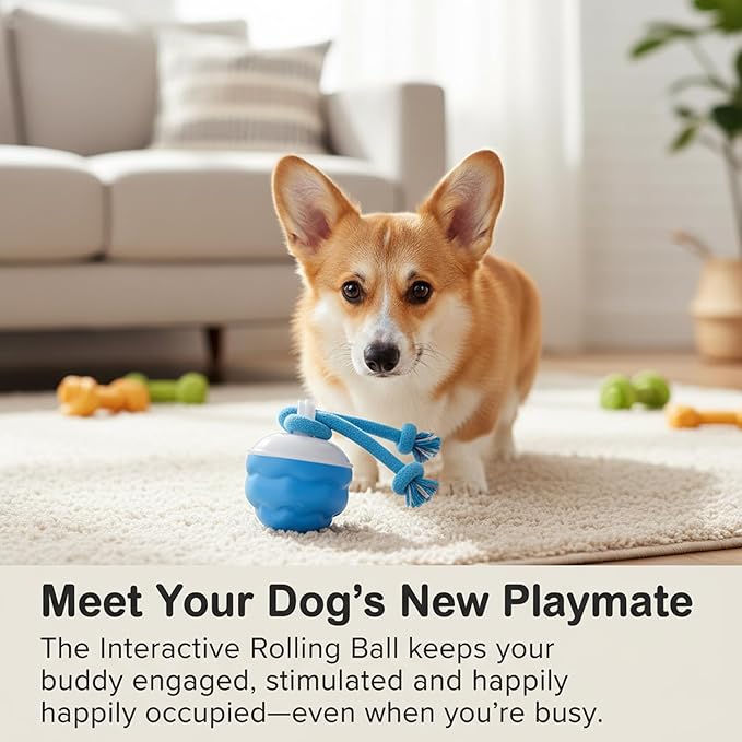 Interactive Dog Toys, Motion Activated Rolling Dog Ball Toy, Automatic Moving Dogs Toy for Boredom Stimulating, Self Play Ball for Small Medium Dogs Indoor, USB Rechargeable (Blue)