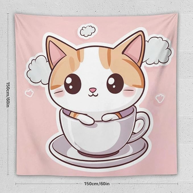 MaSiledy Kawaii Cat Wall Tapestries Animal Adorable Cat Tapestries for Bedroom Aesthetic Landscape Tapestry Wall Decor for Bedroom Living Room Dorm 60"x60" Tapestries for Bedroom Living Room Dorm