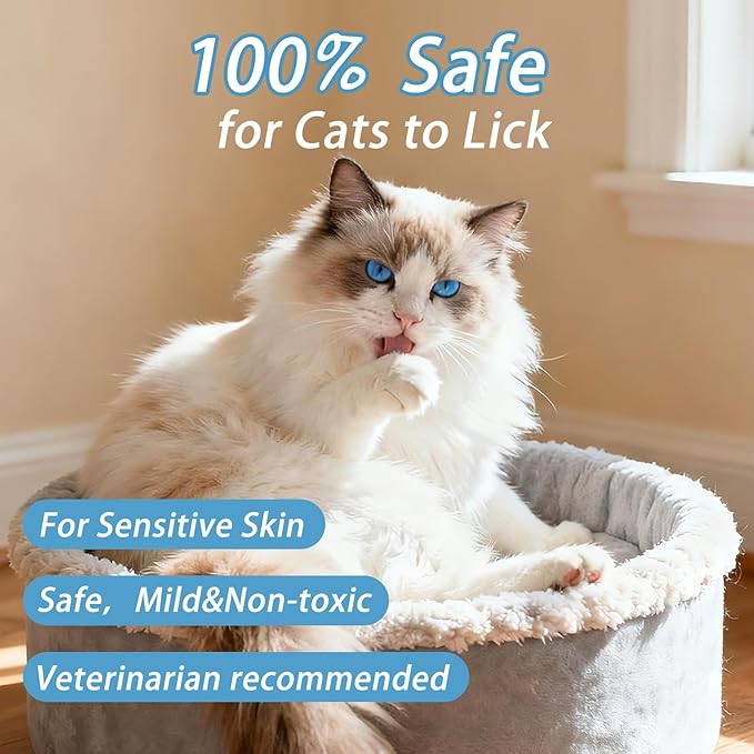 2PCS Waterless Cat Shampoo Essence with Blue Detangling Spray Brush, Hypoallergenic Concentrate for Sensitive Skin, No-Rinse Formula Helps Manage Shedding & Maintain Coat Health,0.34 oz*2