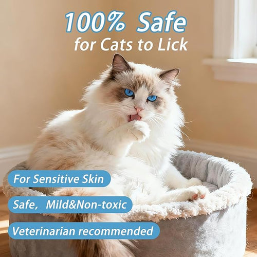 2PCS Waterless Cat Shampoo Essence with Blue Detangling Spray Brush, Hypoallergenic Concentrate for Sensitive Skin, No-Rinse Formula Helps Manage Shedding & Maintain Coat Health,0.34 oz*2