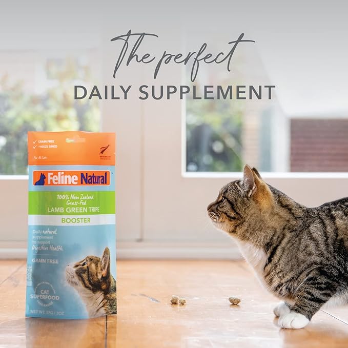 Feline Natural Lamb Green Tripe Booster, Freeze-Dried Cat Supplements, Grain-Free Cat Digestive Support, Made with Grass-Fed New Zealand Lamb, 2 oz