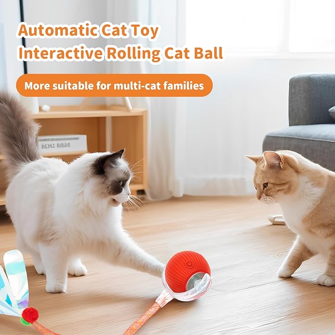 Interactive Cat Toys for Indoor Cats Smart Automatic Ball Rolling for Bored Kitten Pet Upgraded Speedy Moving Chase Dogs Toy Easter Gifts Red Dragonfly