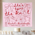 Tie the Knot Bachelorette Party Tapestry, Elegant Coquette Pink Bow Wall Decor, Cute Girly Bridal Shower Banner, Feminine Pre-Wedding Celebration Accent, Stylish Photo Backdrop for Bride Bash