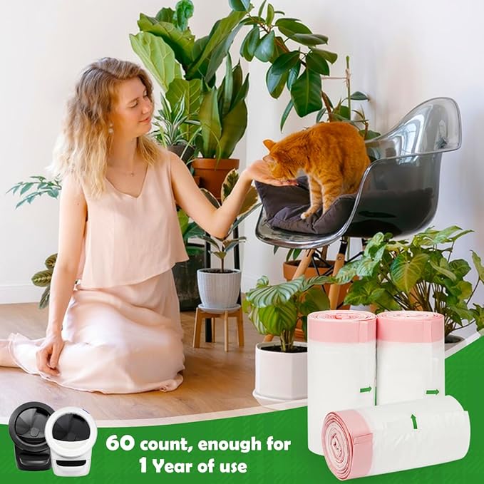 SZEE 60 Pack Automatic Litter Box Waste Bags, Drawstring Litter Box Liners