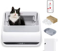 Popur X5 Automatic Cat Litter Box Self Cleaning Set with Extra Liner & 50PCS Trash Bags, 30-Day Capacity Safe Open Top Electric Robot Litter Box for Multiple Large Cats, 99% Leakproof& Smell-Proof