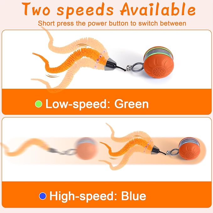 BABORUI Interactive Cat Toy Ball with Music- Automatic Interactive Cat Toys for Indoor Cats with 3 Tails, 2 Speeds Rechargeable Cat Enrichment Toy for Small/Medium/Large Cats to Keep Them Busy(Orange)