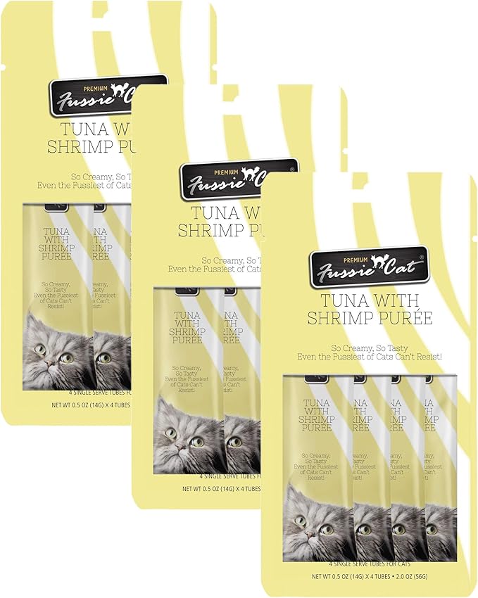 Fussie Cat Tuna with Shrimp Puree 4 Count (Pack of 3)