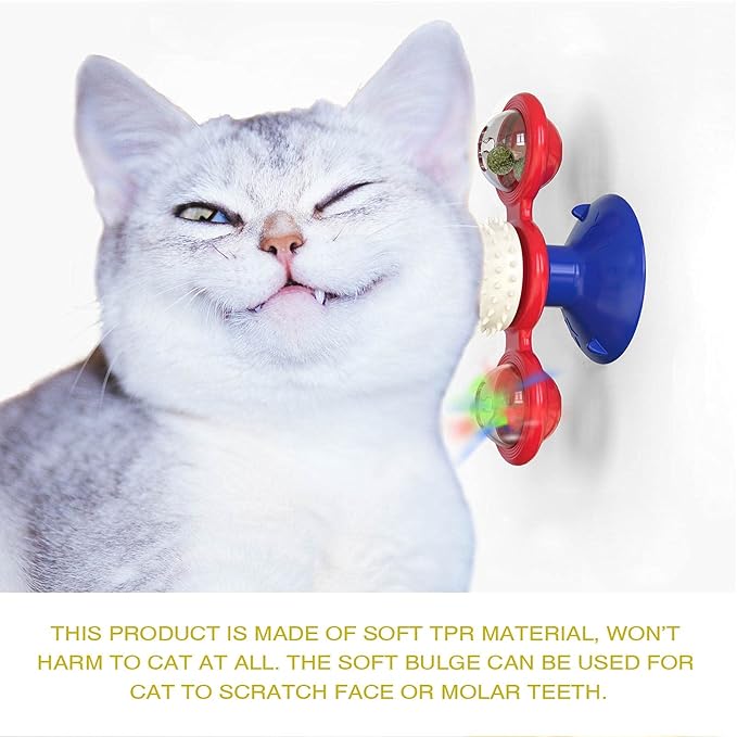 Interactive Windmill Cat Toys with Catnip : Cat Toys for Indoor Cats Funny Kitten Toys with LED Light Ball Suction Cup‖Cat Nip Toy for Cat chew Exercise (Multi-Colored)