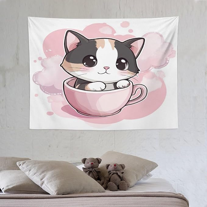 MaSiledy Tapestry Kawaii Cat Vintage Aesthetic Tapestry Wall Hanging Cute Cat Kitten Tapestries Wall Art for Bedroom Living Room Decor Home Decor Landscape 30"x40" Gift for Christmas