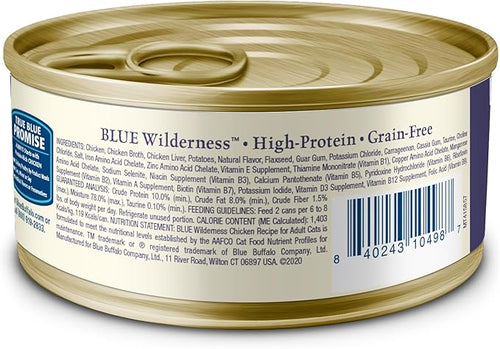 Blue Buffalo Wilderness High-Protein, Grain-Free Natural Wet Food for Adult Cats, Chicken Paté, 3-oz, 24-Pack