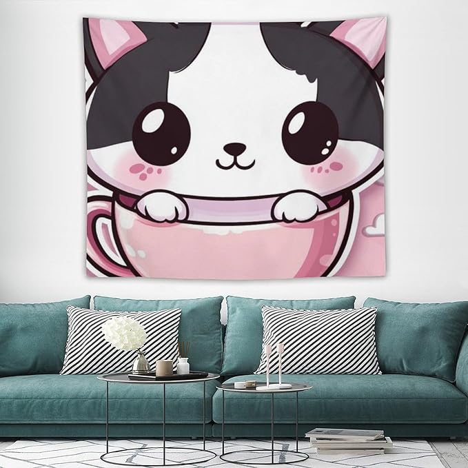 MaSiledy Tapestry Kawaii Cat Wall Hanging Wall Tapestry Aesthetic Cat Mom Gifts Tapestry Wall Hanging Bedroom Wall Decor Living Room Landscape 50"x60" Tapestries for Bedroom Living Room Dorm
