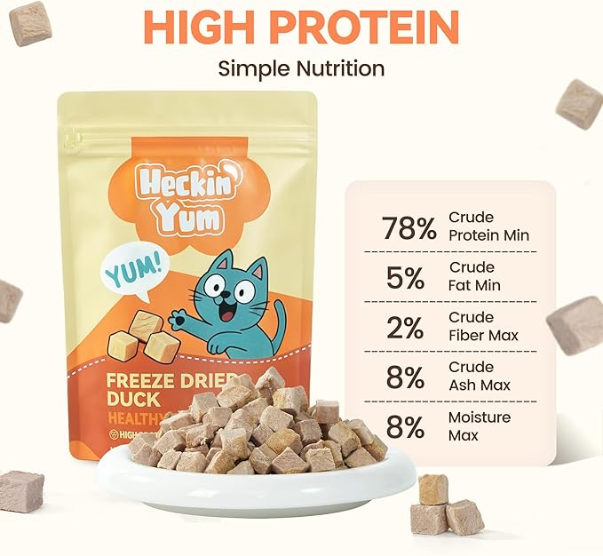 Freeze Dried Cat Treats, Single Ingredient Duck Bites Snacks for Cats & Dogs, Grain-Free High Protein Healthy Training Treats & Food Topper for Cats & Dogs, 1 oz