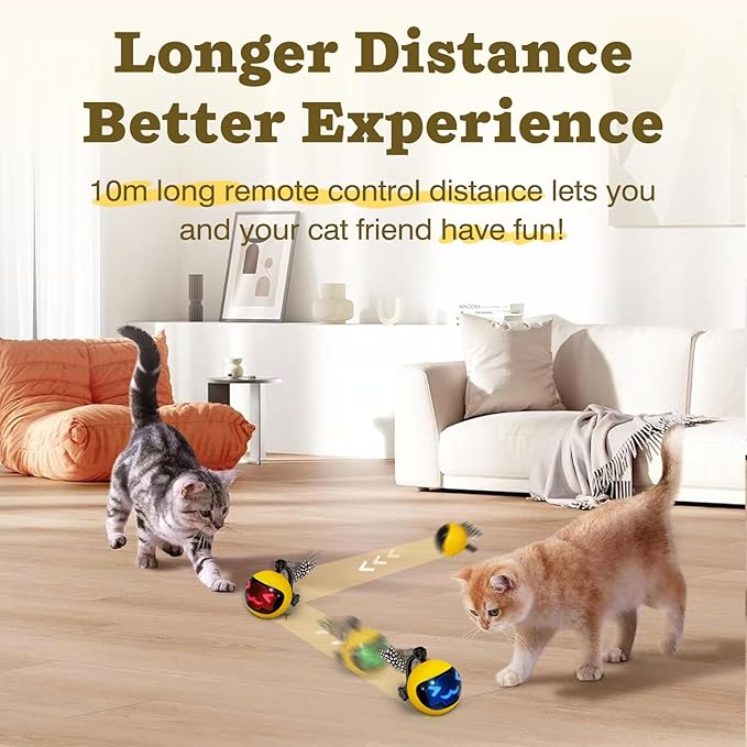 Moving Ball Cat Toys with Feather Tail, Rechargeable 2025 New Interactive Toy with Remote Control for Indoor Cats Exercise, Smart Interactive Kitten Rolling Ball