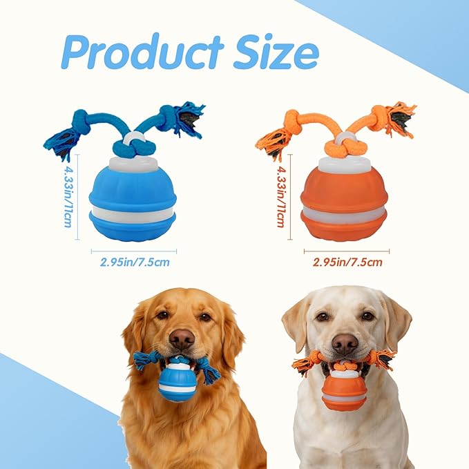 Moving Interactive Dog Toy - Automatic Rolling Wobble Ball for Indoor Play, Keeps Aggressive Chewers Busy, Interactive Fetch Toy for Small & Large Dogs, Puppies, and Adult Cats (Blue)