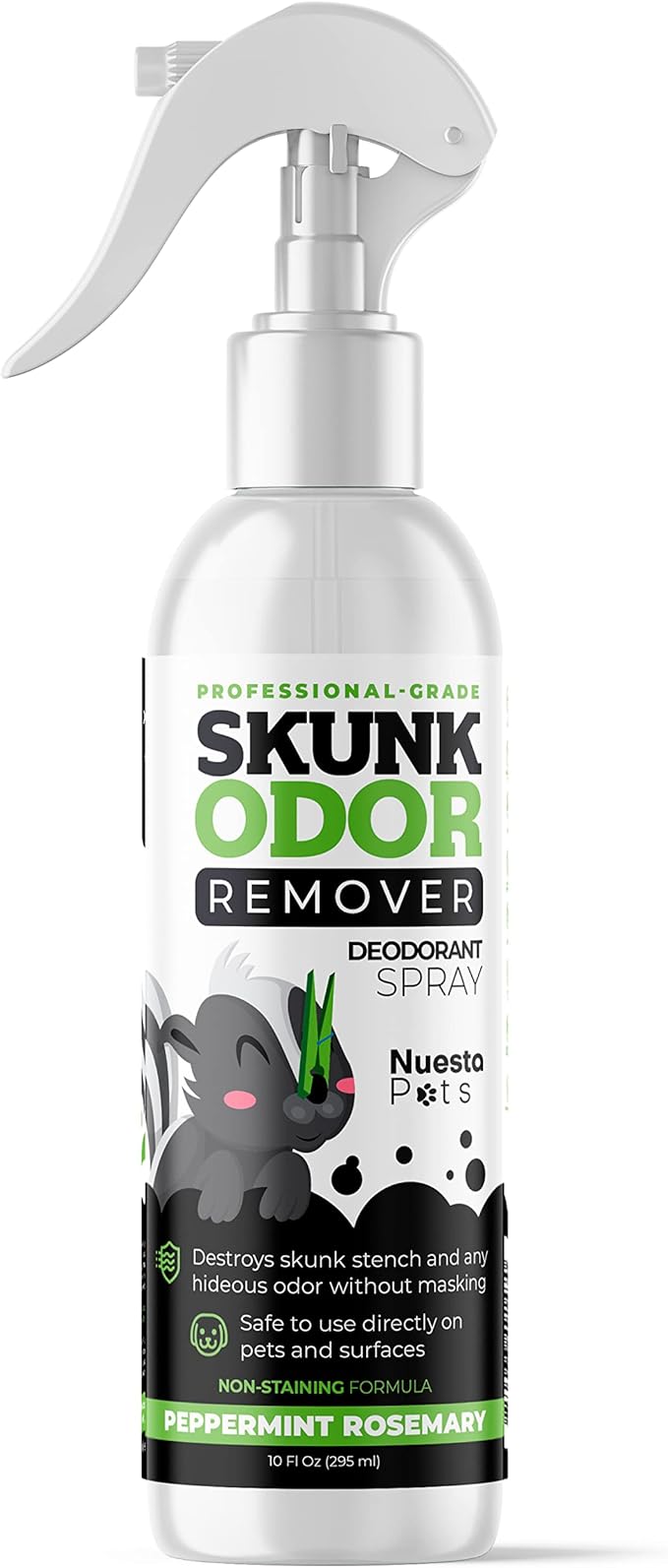 Pets Skunk Odor Remover Deodorant Spray (1 10 oz Bottle) | Stench Eliminator - Clean & Deodorize Dogs - Naturally Derived, pH Balanced - Refreshing Peppermint Rosemary Scent