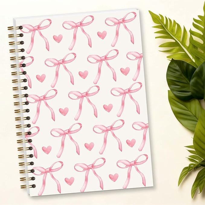Bible Journal Spiral Notebook, Coquette Pink Bow Bible Study Supplies, Christian Gifts for Women Girls, 5.5x8.3 Inch - A13