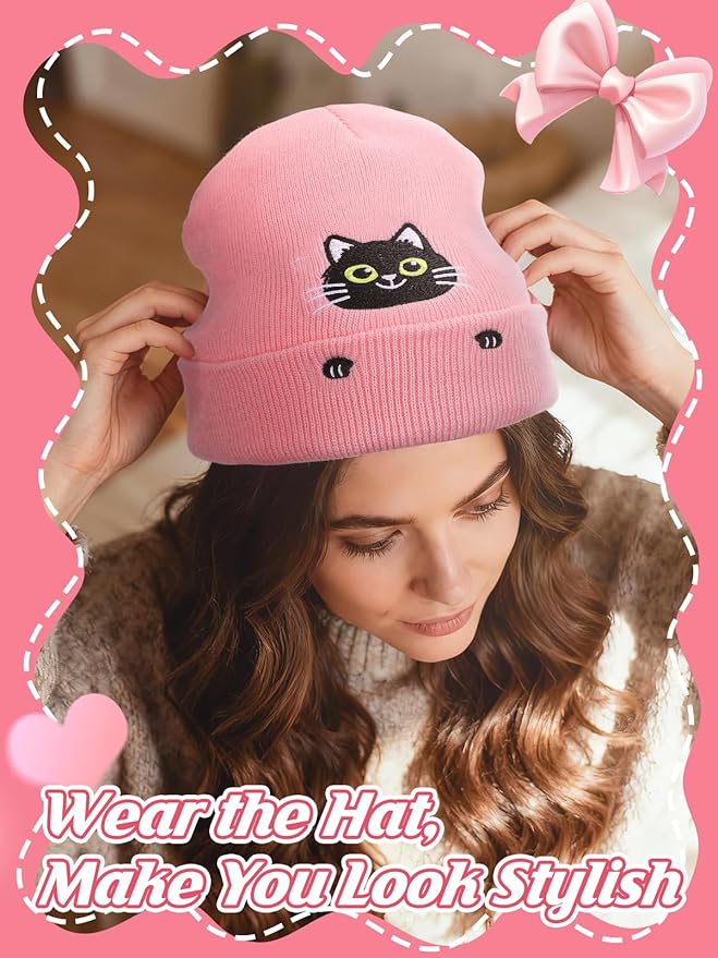 Cat Beanie and Funny Socks for Women - Cute Warm Gifts for Cat Lovers