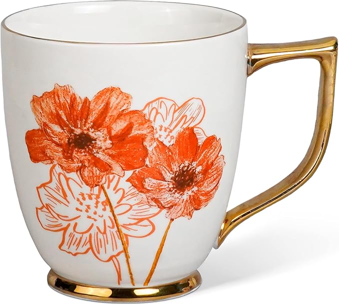 Ceramic Daisy Cup - 15 oz Coffee Mug for Tea Mocha Latte, Porcelain Flower Cup for Home and Office, Thanksgiving Christmas Gifts
