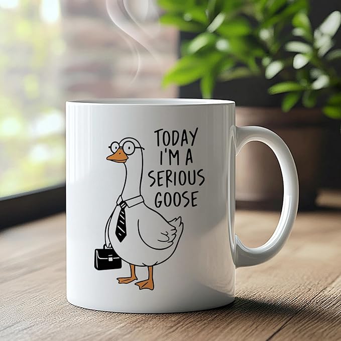 Funny Office Goose Mug, Sarcastic Gifts for Coworkers Coffee Cup Ceramic, Today I'm a Serious Goose Humorous Ceramic Coffee Tea Mug 11 oz