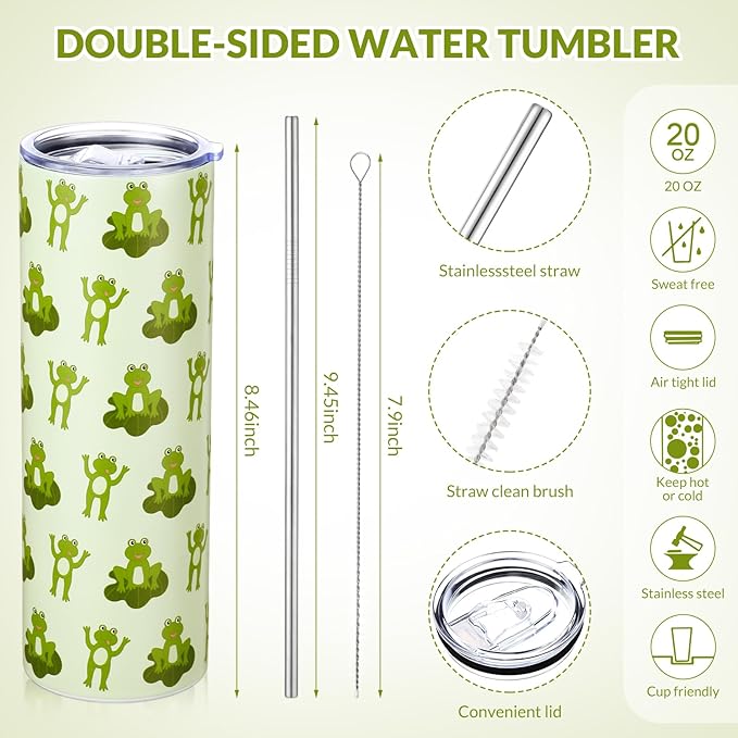 Funnymoom 2 Pack Frog Gifts Set Skinny Tumbler 20 oz Travel Coffee Mug Novelty Cute Animals Socks for Christmas Birthday Party